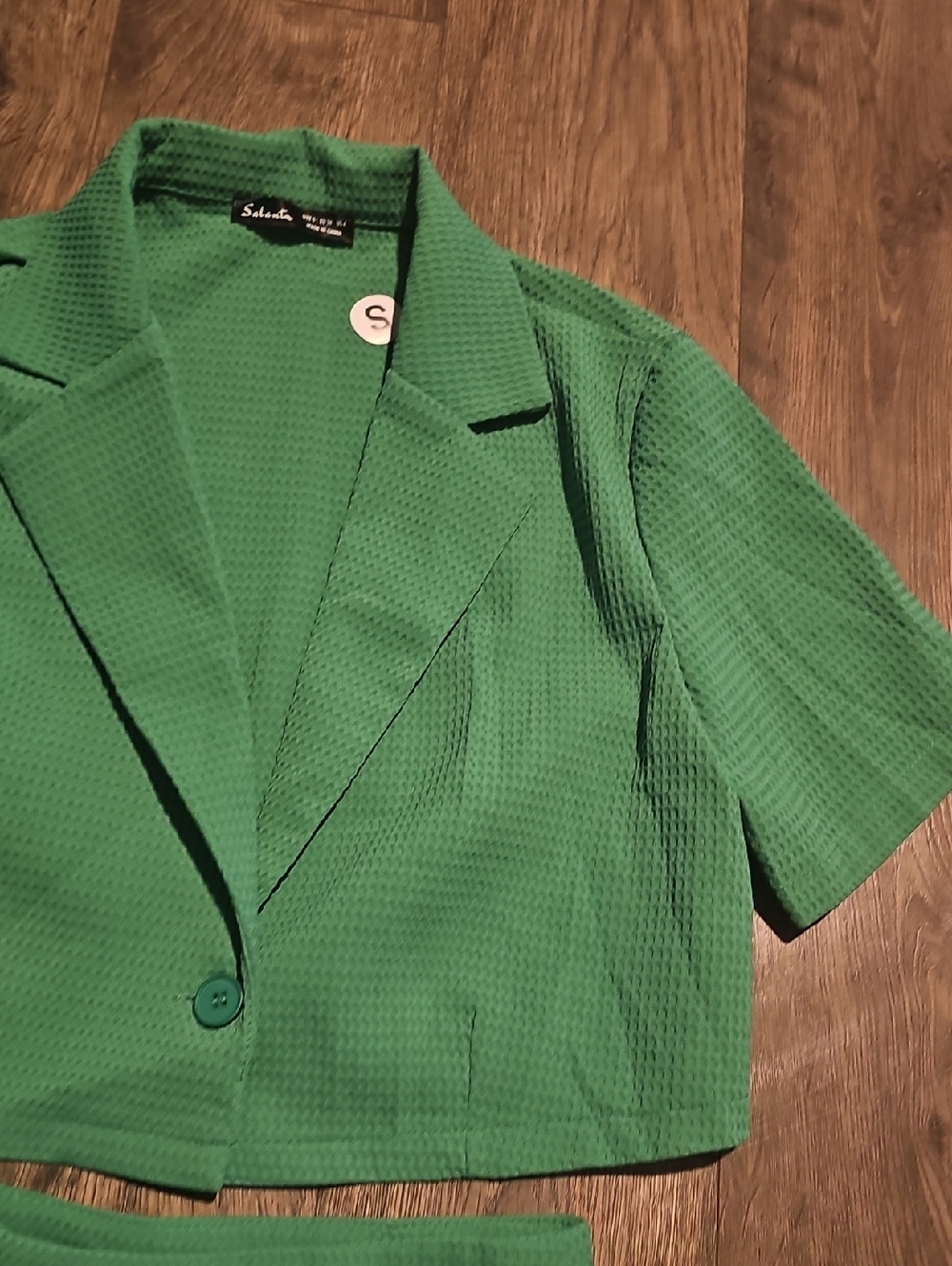 Green Shirt Short Set Salanta Waffle Textured Small Size 4 Summer Romper - Picture 3 of 8